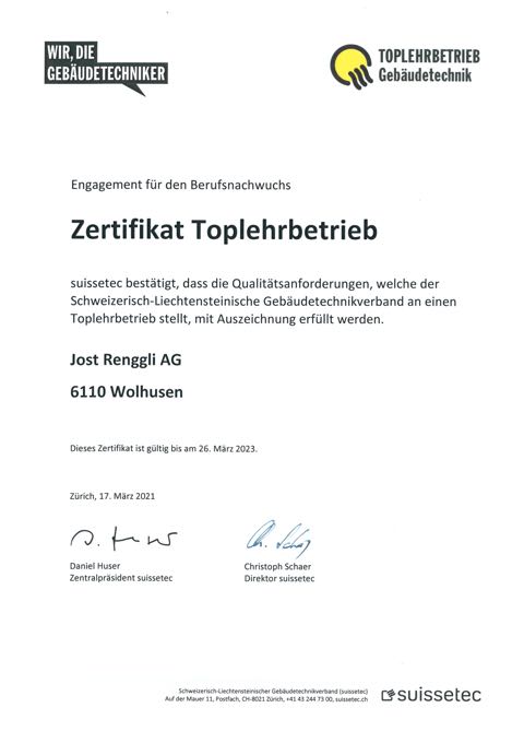 Zertifikat-Quali-Lehrbertrieb-Jost Renggli AG-2021